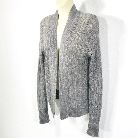 BANANA REPUBLIC Open Front Cardigan Sweater Sz M Silver Gray Cable Knit Mohair - Picture 12 of 12